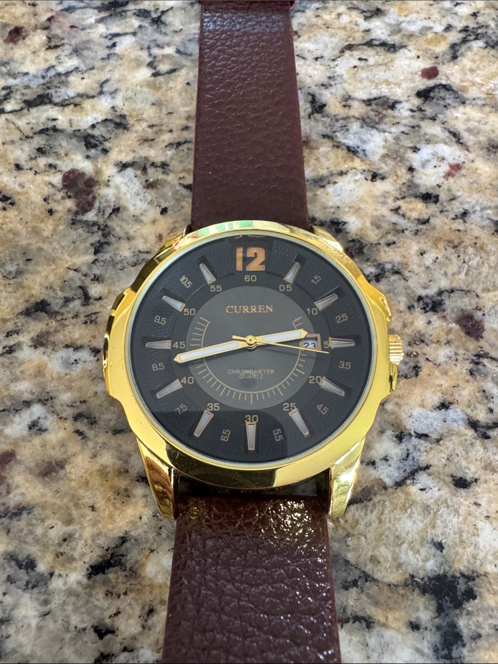 Curren Men’s Gold-Tone Brown Leather Strap Watch